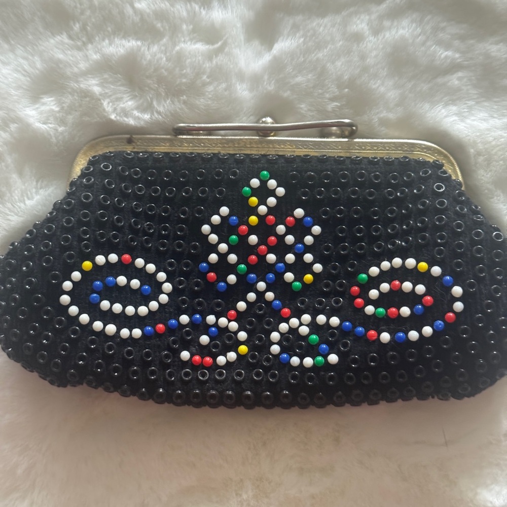 Vintage Reversible Beaded Coin Purse Multi -Colored Kiss Lock Retro Candy